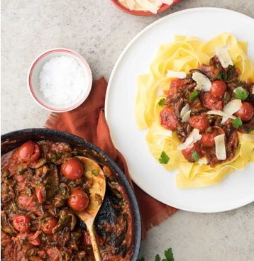 Aubergine, Rose Harissa and Caper Pasta | Alexandra's Fine Foods (2024) Limited