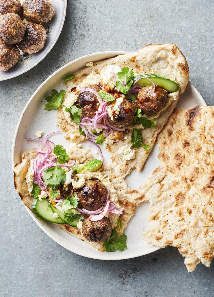 Spiced Lamb Meatball and Salad Flatbreads - Dish