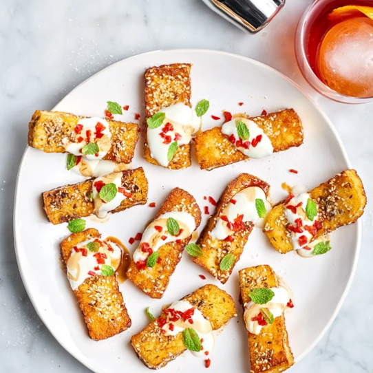 Halloumi Fries with Dukkah, Yoghurt and Pomegranate Molasses